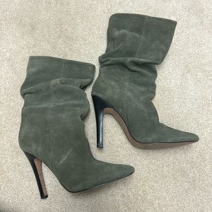beautiful green suede rouched boots